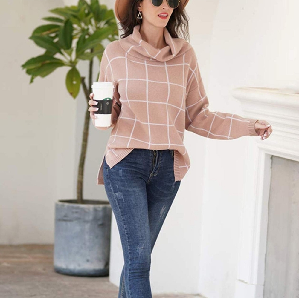 🆕️Women's Grid Pattern Turtleneck Sweater